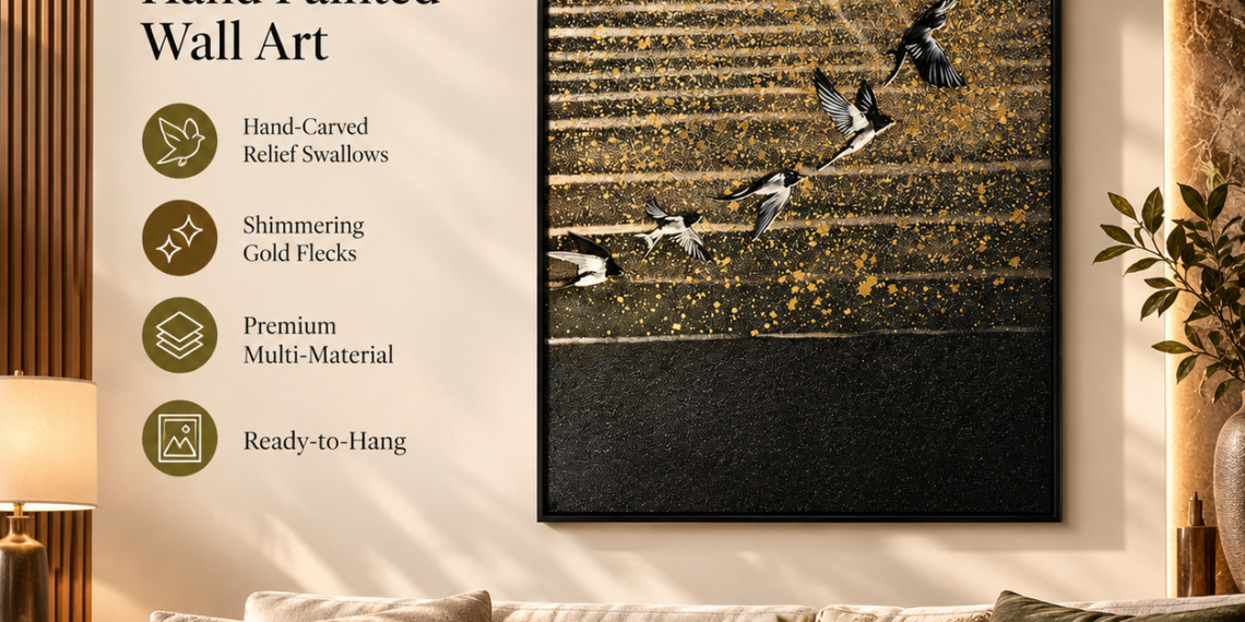 Swallows Hand Painted Wall Art Review: Hand-Carved Gold Flecked Canvas