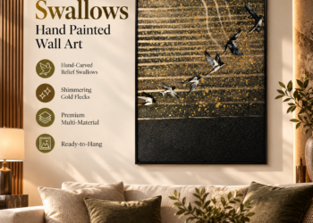 Swallows Hand Painted Wall Art Review: Hand-Carved Gold Flecked Canvas