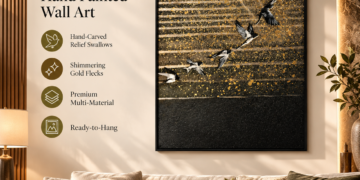 Swallows Hand Painted Wall Art Review: Hand-Carved Gold Flecked Canvas