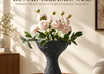 Bunad Ceramic Vase Review: Dramatic Volcanic Texture Pedestal Centerpiece