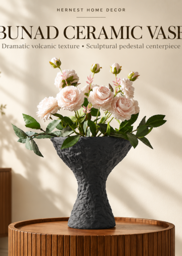 Bunad Ceramic Vase Review: Dramatic Volcanic Texture Pedestal Centerpiece