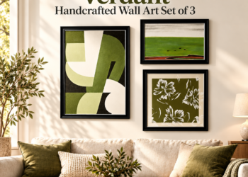 Verdant Handcrafted Wall Art Set of 3 Review: Olive Green Tryptych Decor